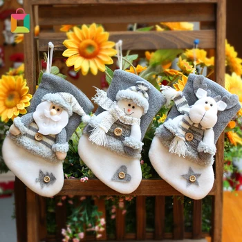 

Gray Thick Cloth Three-dimensional Christmas Stocking Bag Mini Stocking Santa Claus Candy Kids Children Gift Bag Christmas Tree