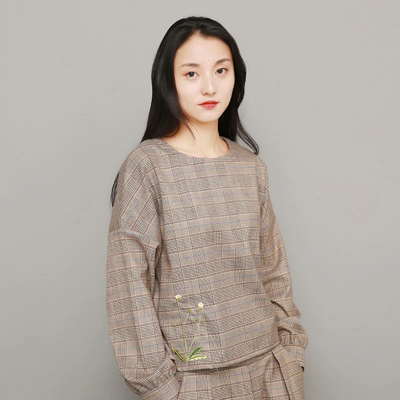 

Set WOMEN'S Dress 2019 Spring And Autumn New Style Thousands of Birds Women's Two-Piece Set Embroidered Korean-style Tops Skirt