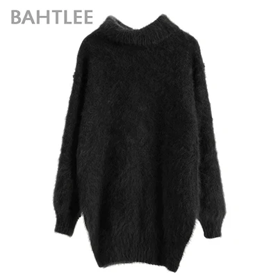 BAHTLEE, зимний женский джемпер из ангоры, водолазка, пуловеры, вязаный свитер, длинный стиль, длинный рукав, сохраняющий тепло, белый - Цвет: Black