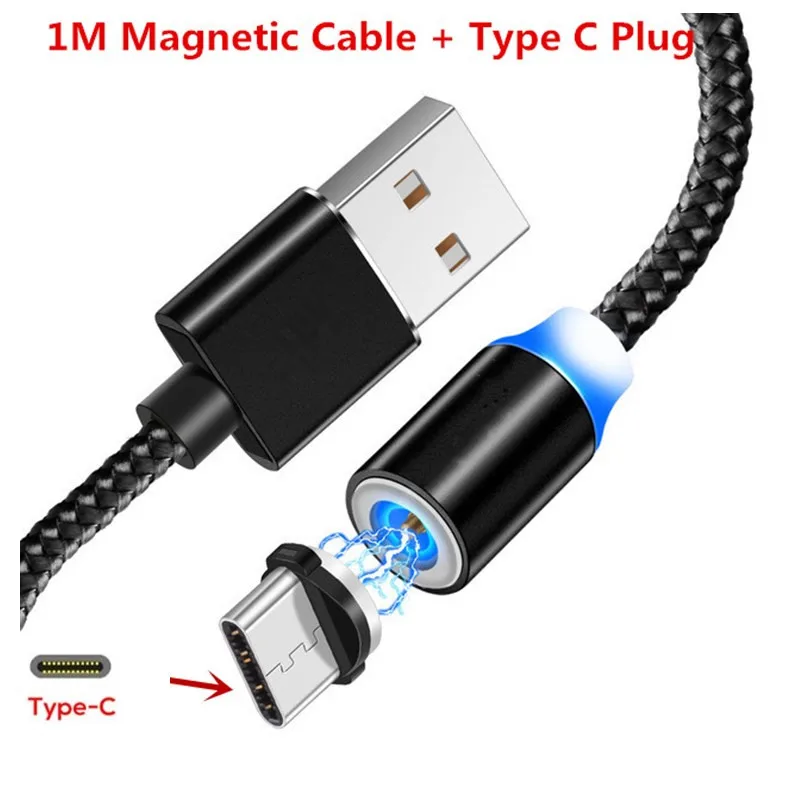 For Type C Black Быстрая зарядка Магнитный USB кабель Micro USB C QC 3,0 зарядное устройство для LG X power 2 3 G3 G4 Stylus 3 2 Plus G4S G4C Q Stylo 4 5 3 2 G3S - Цвет: For Type C Black