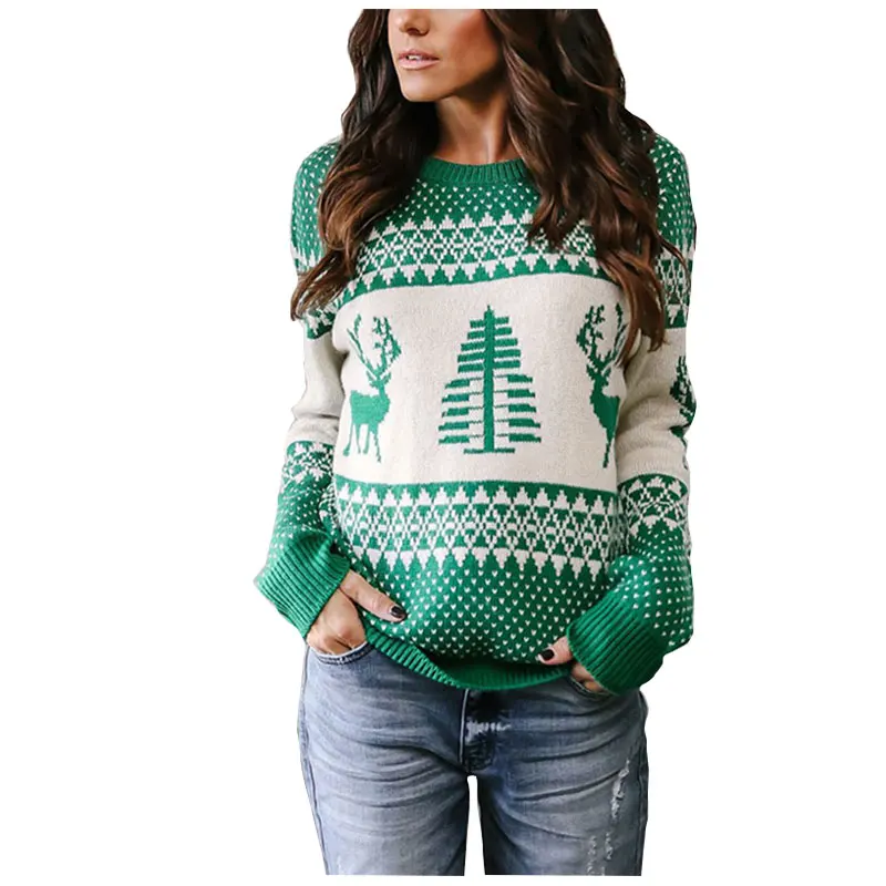 

Women's Sweater New Christmas Sweater Geometric Elk Jacquard Pullover Sweater
