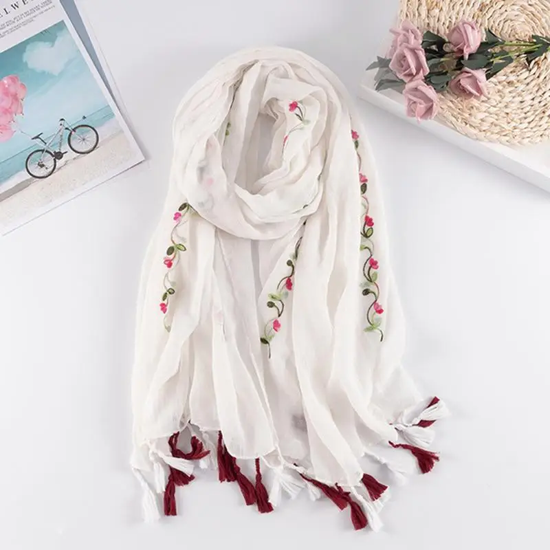 Женская Изысканная шаль, большой цветочный шарф с кисточками, палантин, мусульманский простой хиджаб, пенящаяся Женская Пашмина накидка - Цвет: StyleB 7