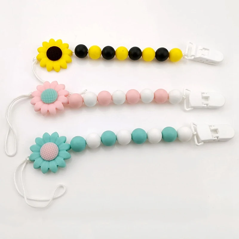 

DIY Silicone Flower Baby Pacifier Clips Funny Pacifier Chain Holder For Baby Shower Gift