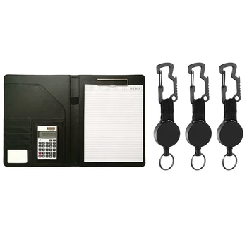 

1set A4 Leather Office Portfolio Organizer Business Padfolio & 3 Pack Retractable Keychain