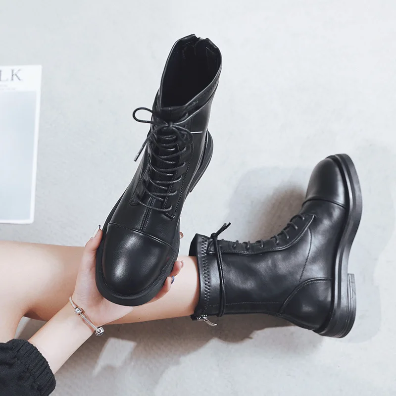 

W Red Man Black And White with Pattern Martin Boots Women's 2019 New Style Versatile Fashion INS Autumn Students British-Style S