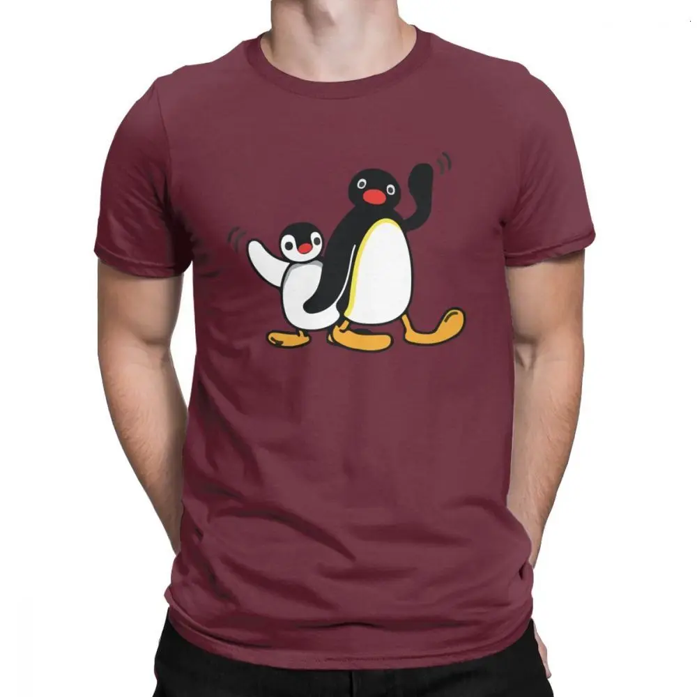Midnite Star Pingu/мужские футболки серия пингвинов, Мультипликация Meme Kids 80s 90 s, Ретро стиль, Милые Забавные футболки, хлопок - Цвет: Burgundy