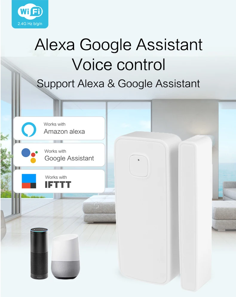 Tuya Smart Life Alexa Google домашний помощник Tuya беспроводной WiFi датчик контакта с окном и дверью Питание от батареи