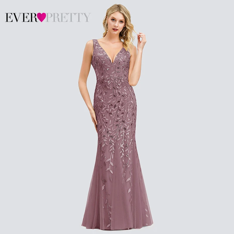 Dusty Pink Бордовые вечерние платья Ever Pretty EP07886 с v-образным вырезом и блестками, вечерние платья для женщин, элегантные платья для вечеринки Lange Jurk - Цвет: Dusty Pink