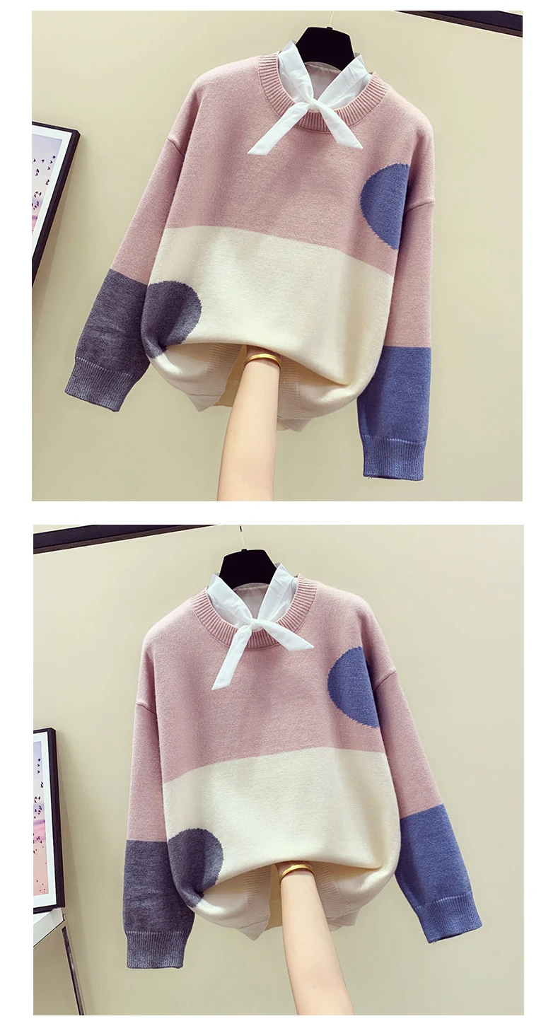 Neploe Pull Femme женский поддельный свитер из двух частей контрастный цвет длинный рукав О-образный вырез трикотаж осень зима низ Pull Femme 55555