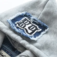 0311-24 детская одежда Весенний стиль джинсовый жилет с капюшоном и надписью для мальчиков