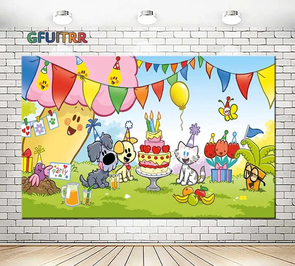 Мультфильм Животные фон для фотосъемки дети День рождения кота собаки с