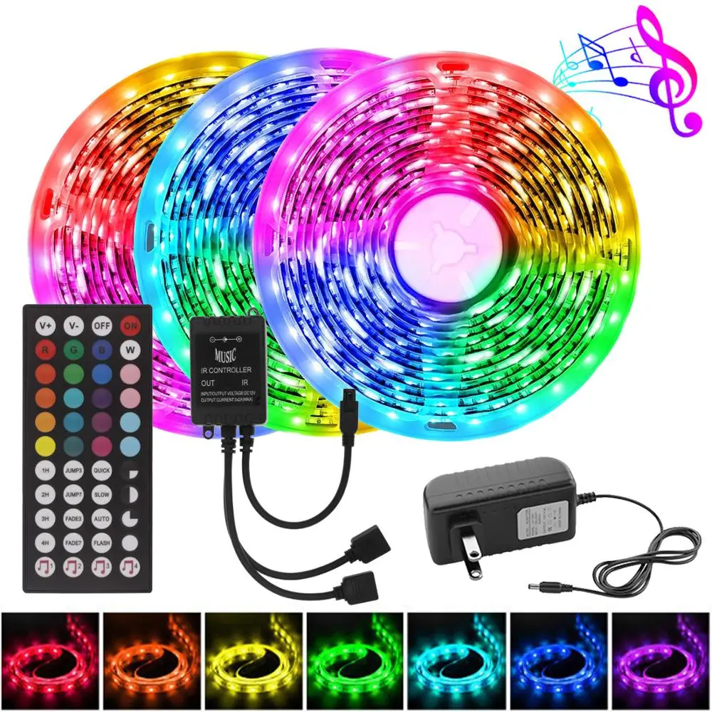 

New Music Sync LED Lights Strip DC12V Flexible Ribbon 5M Tape Diode RGB SMD 5050 LED Lights for Home Bedroom Room Decoration