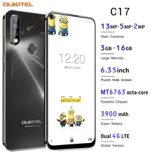 OUKITEL C17, Android 9,0, смартфон 6,35 '', распознавание лица, отпечаток пальца, 4G, мобильный телефон, тройная камера MT6763, четыре ядра, 3 ГБ, 16 ГБ, 3900 мАч