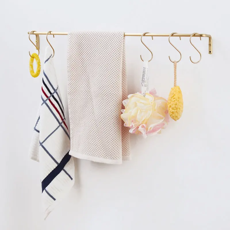 Wall Mount Hooks Multi Purpose Hooks Kitchen Hooks Metal Hook 5Pcs Nordic simple S-shaped brass hook simple decorative clothing pole towel bar kitchen hanging hook fittings