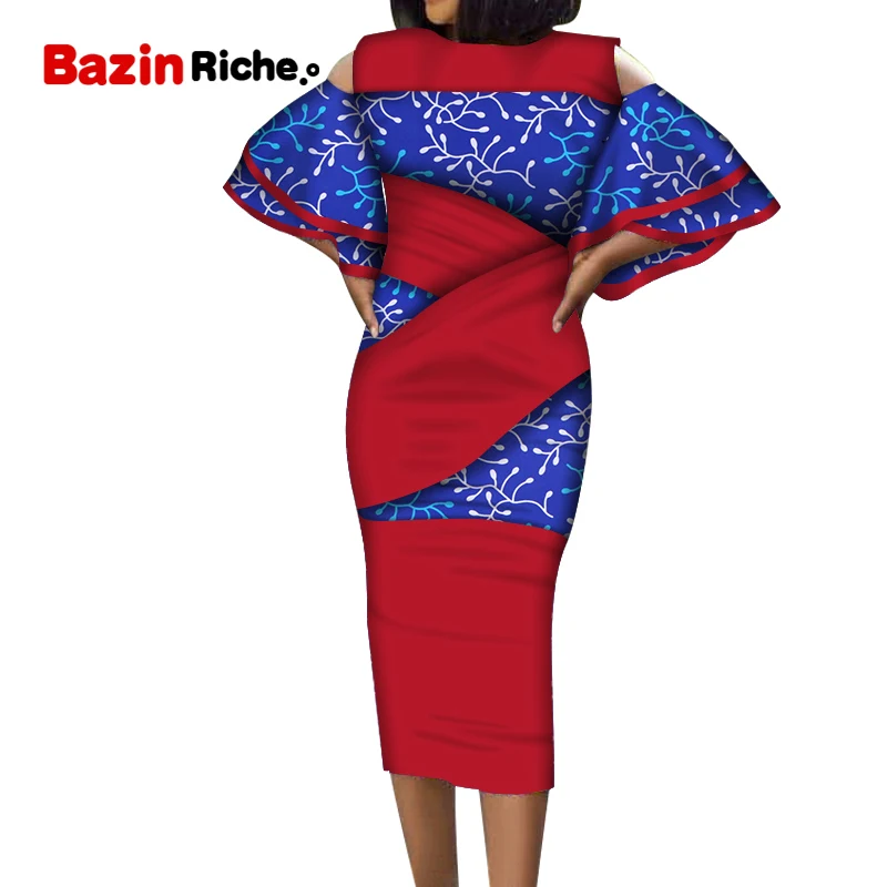 11 Африканский Базен восковые платья с принтом для женщин Дашики Сращивание гофрированный воротник платье размера плюс африканская Женская одежда для вечеринок WY5635 - Цвет: 11