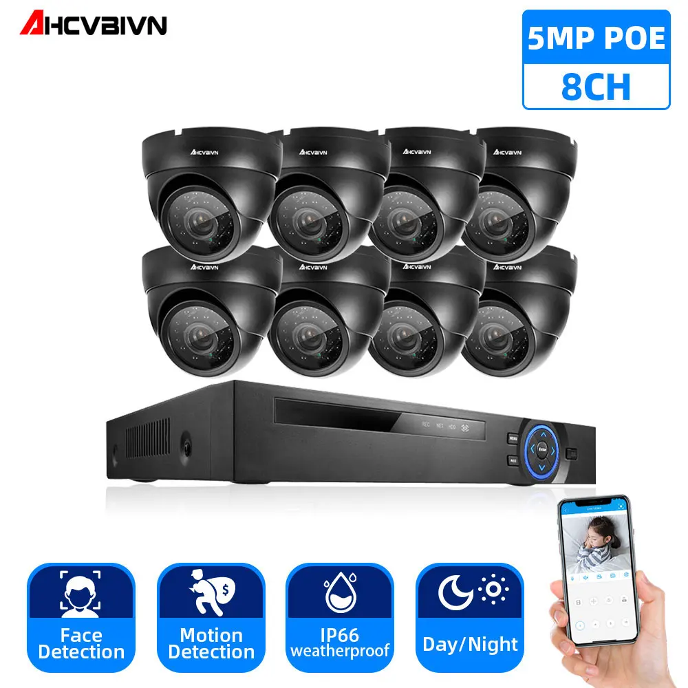 

Face Detection H.265 POE 5MP Video Surveillance Kit 8CH NVR CCTV System 5megapixels Weatherproof CCTV Security 5MP POE IP Camera