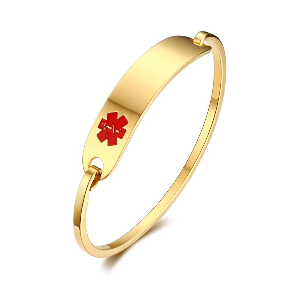 Gold Color Vnox, гравировка, нержавеющая сталь, медицинский, оповещающий ID браслет, персонализированный браслет для мужчин и женщин, серебряный/золотой цвет, 2,3" /2,55" - Окраска металла: Gold Color