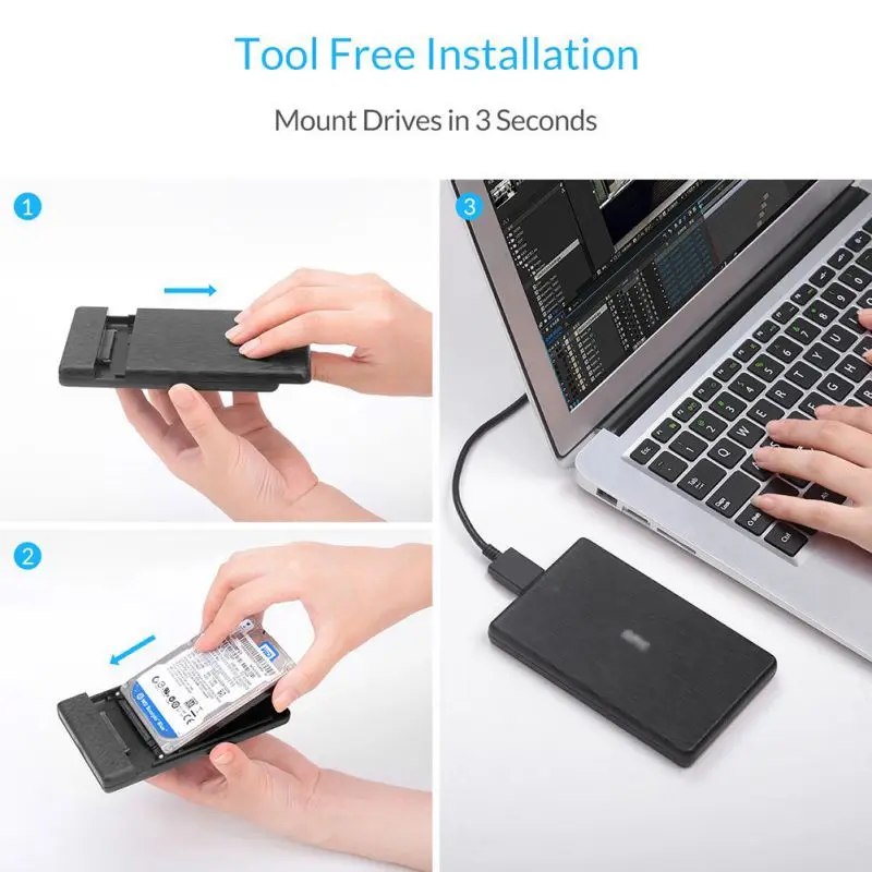 Без инструмента 2,5 дюймовый внешний корпус жесткого диска SATA к USB3.0 HDD SSD UASP корпус