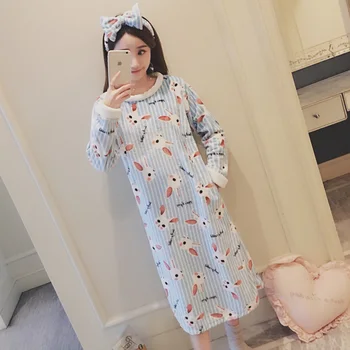 

Casual Female Nightdress Sexy Sleepwear Thick Warm Nightgown Loose Sleep Dress Lougne Flannel Nightwear Soft Flower Home Clothes