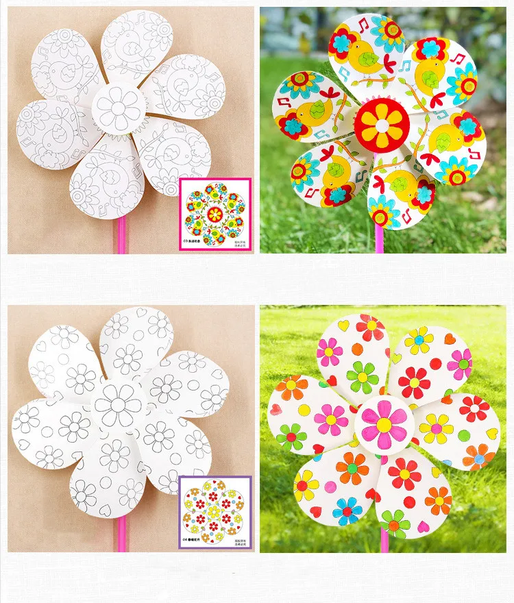 Blank Windmill Kindergarten Handmade Art Material Package Kid's DIY Painting Graffiti Color Puzzle Toy Creative Educational Toys