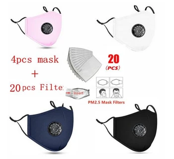 

（Ship Within 12 hours）4pcs mask+20 PCS Filter Mask Mouth Respirator Washable Reusable Mask Face Pink Mask Cotton Drop Shipping