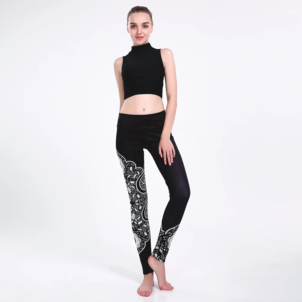 New black printed skinny hip lifting s breathable super-elastic dry lady's nine-point lady Pants leggings