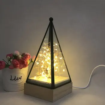 

Fire Tree Silver Flower Diy Lamp Small House Glass Cover Small Night Light Led Solid Wood Bedside Table Lamp Triangle Tower
