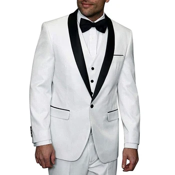 

Tailor made Groom Tuxedos for Wedding Prom party with Black Shawl Lapel 3 piece Slim fit Men Suits New Set Jacket Pants Vest