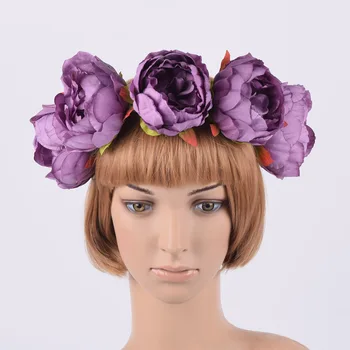 

CXADDITIONS Fabric Big Peony Elasticity Wildflower Headband Hair Accessories Headwrap Flower Crown Floral Crown Rustic Wedding