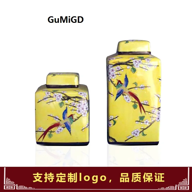 

Jingdezhen Ceramic US style colorful flowers and birds with cover square storage tank for holding ceramic tank two-piece set of