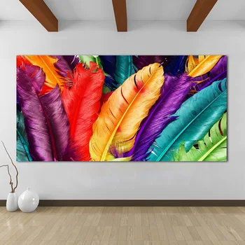 

Colorful Canvas Painting Multicolored Feather Poster and Prints Wall Art Pictures for Home Living Room Decoration