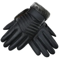 Autumn Winter Men PU Leather Thickened Touch Screen Warm Full Fingers Windproof Driving Waterproof Gloves Mittens G121