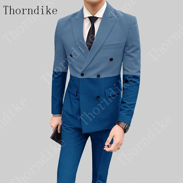 Торндайк модное платье из 2 Цвет шить мужской костюм Slim Fit костюм для молодых Для мужчин двубортный Выходные туфли на выпускной Детский костюм для вечеринок Homme(куртка+ брюки