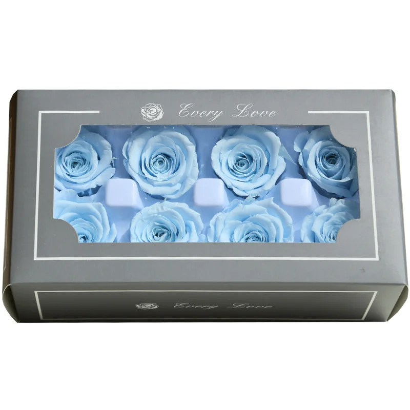 Light Blue 8 шт./кор. Искусственные цветы розы 4-5 см консервированные вечная розы коробка новогодние подарки на день Святого Валентина навсегда вечная роза уровня A - Цвет: Light Blue