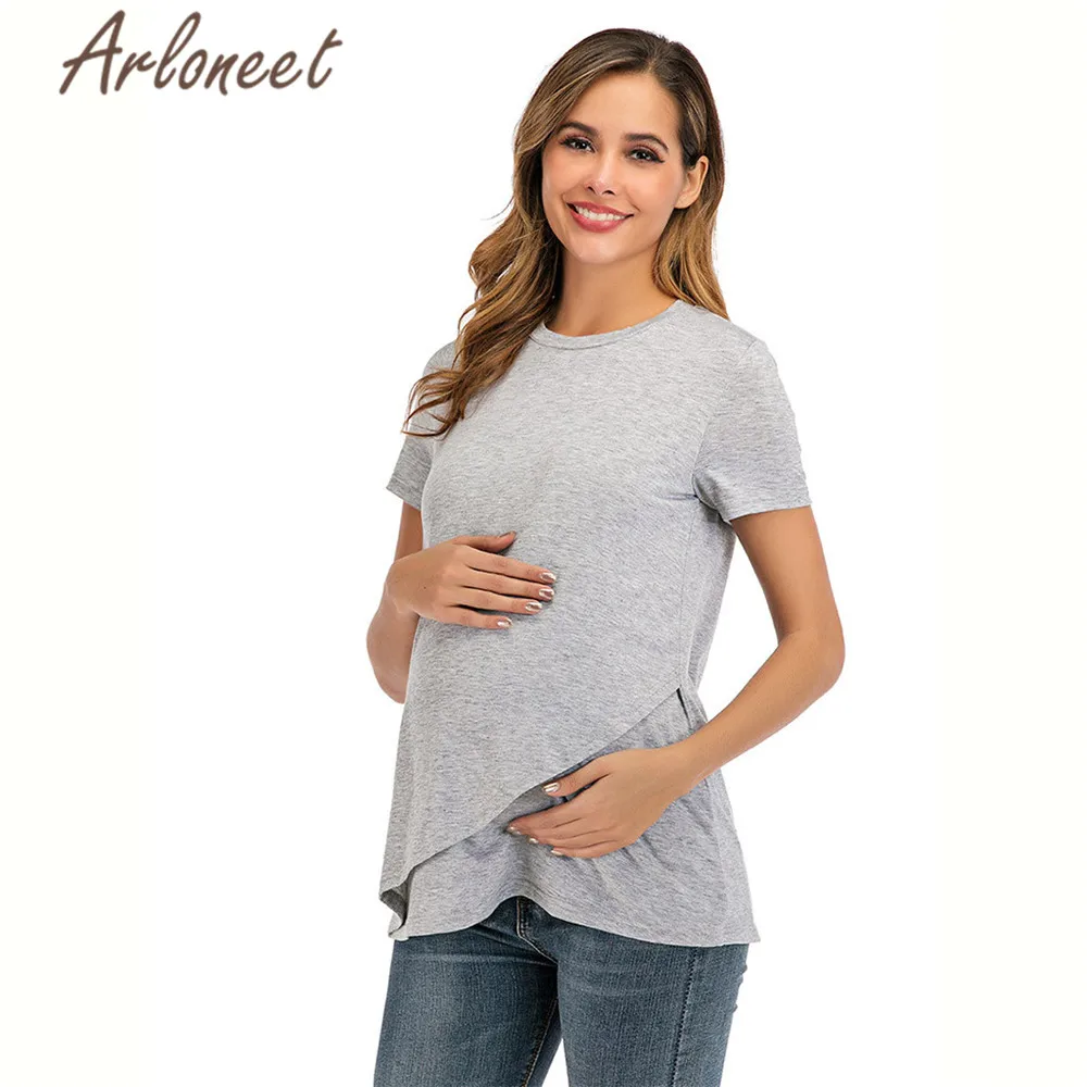 Одежда arloneet, женская блузка для беременных, короткий рукав, футболка для кормящих, черная блузка для грудного вскармливания, женская повседневная одежда для беременных