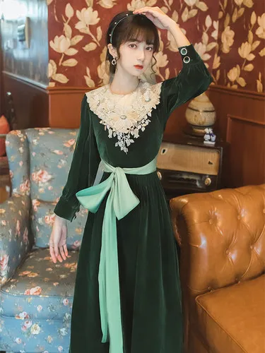 green Новая модная женская одежда винтажные платья с круглым вырезом - Цвет: green