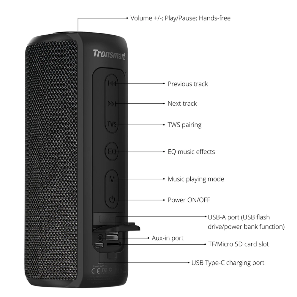 Tronsmart Element T6 Plus 40 Вт портативная bluetooth-колонка IPX6 Водонепроницаемый стерео звук громкой связи беспроводной динамик BT5.0