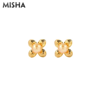 

MISHA New Stud Earring Women Flower Design Natural Seawater Pearl Earrings Pearl Jewelry Gifts For Girls 2362