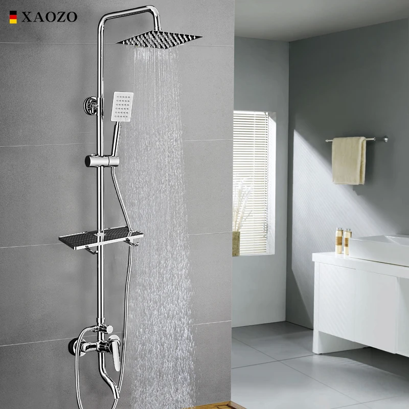 XAOZO Bathroom Shower Set SPA Shower Head Bath Shower Rotatable Mixer With Hand Shower Faucets Rainfall Chrome Showers Copper