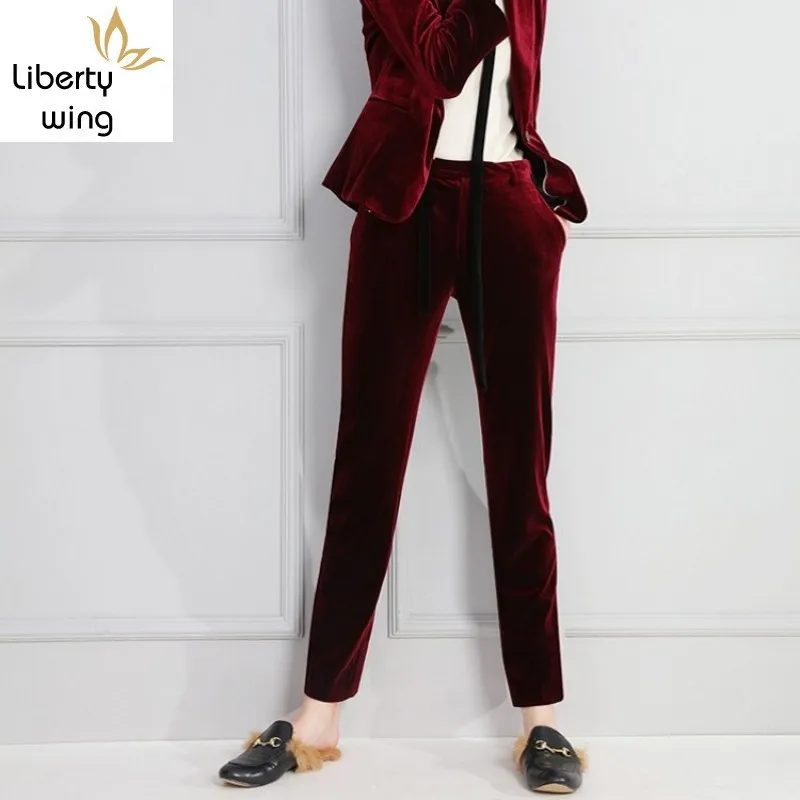 

2020 New Arrival Summer Womens Casual Fashion Velvet Female High Waist Trousers Slim Fit Straight Pantalones De Mujer
