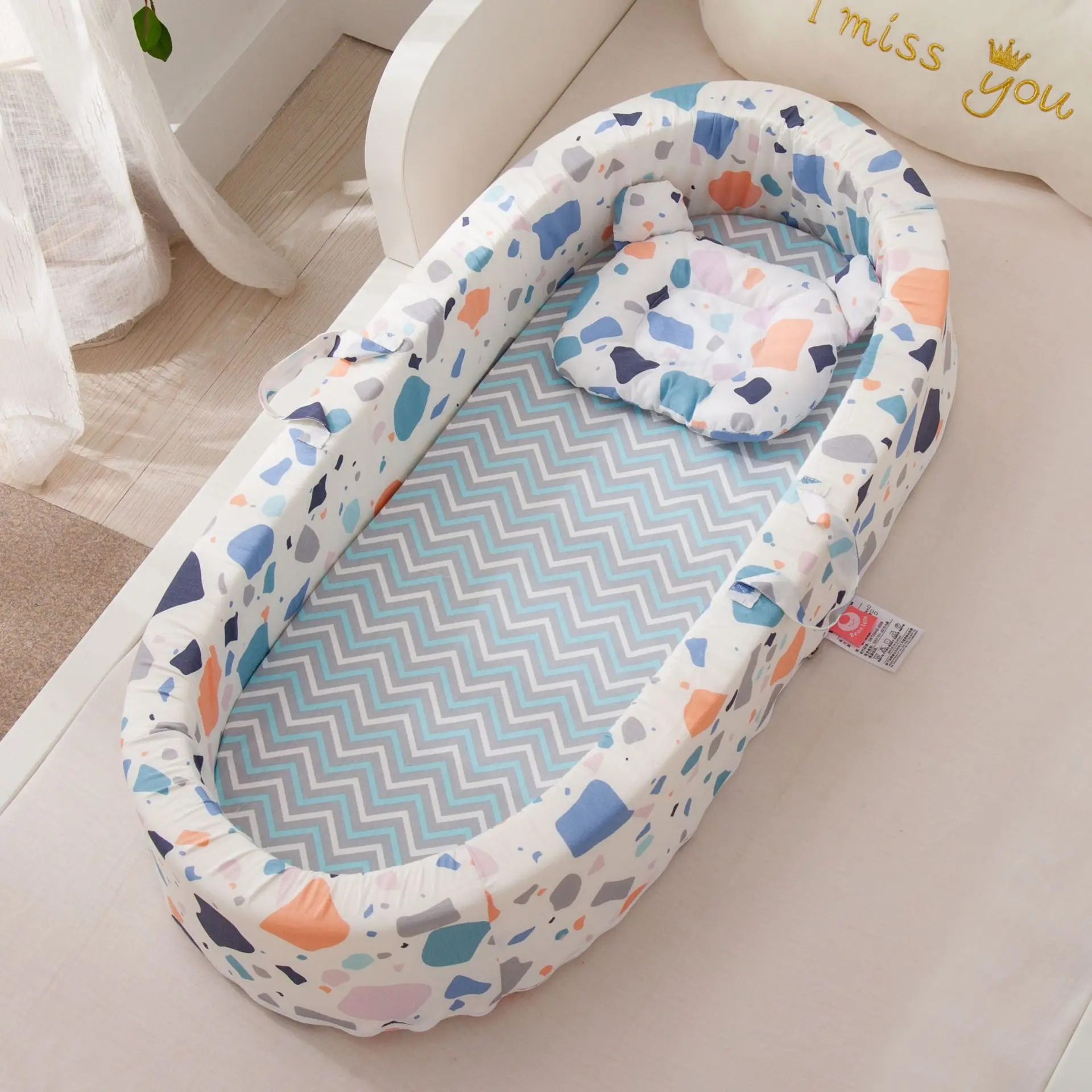 Cama nido con almohada para bebé, cuna de viaje portátil de 90x45cm, cuna de algodón para recién nacido