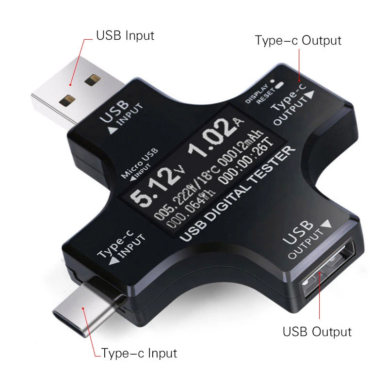 

PD Digital Temperature Tester Voltmeter Type-C USB Multimeter Tester Current Power Capacity Voltage Charger Load Impedance