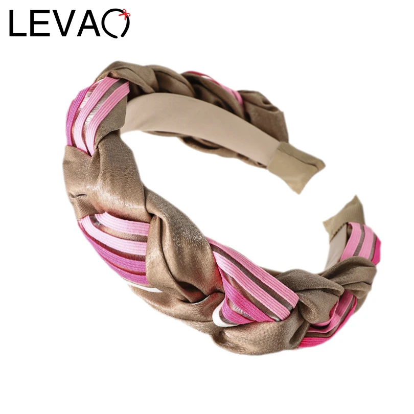 

LEVAO Fashion Fabric Satin Twist Braid Stripe Wide Size Hairbands Bezel Turban Women Headbands Girls Hair Accessories Hair Hoop