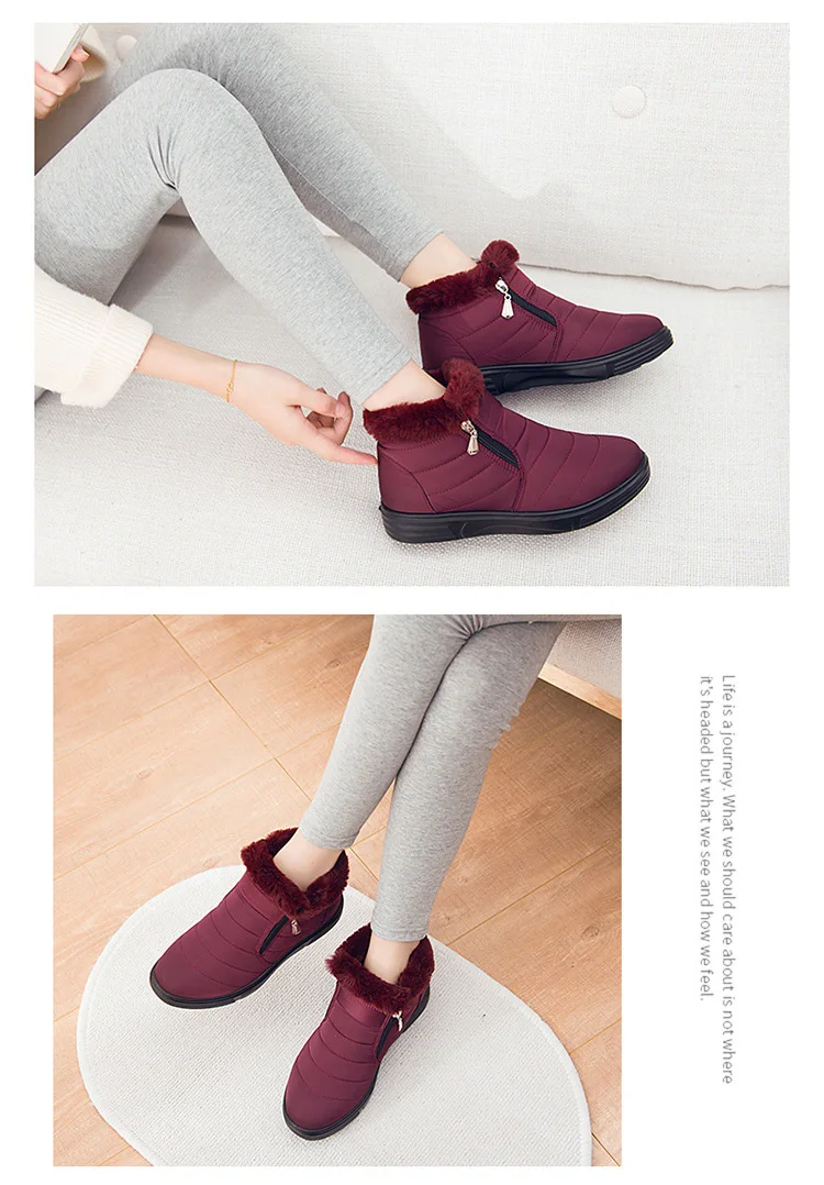 New Ankle Boots For Women Winter Boots Waterproof Boots Female Winter Shoes Women Boots Red Plush Snow Boots Fashion Zipper