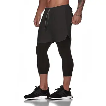 

Cropped Shorts Suit Cell Phone Double Layer Compression Quick Drying Breathable Fitness shorts Running Sports Shorts Pocket Line