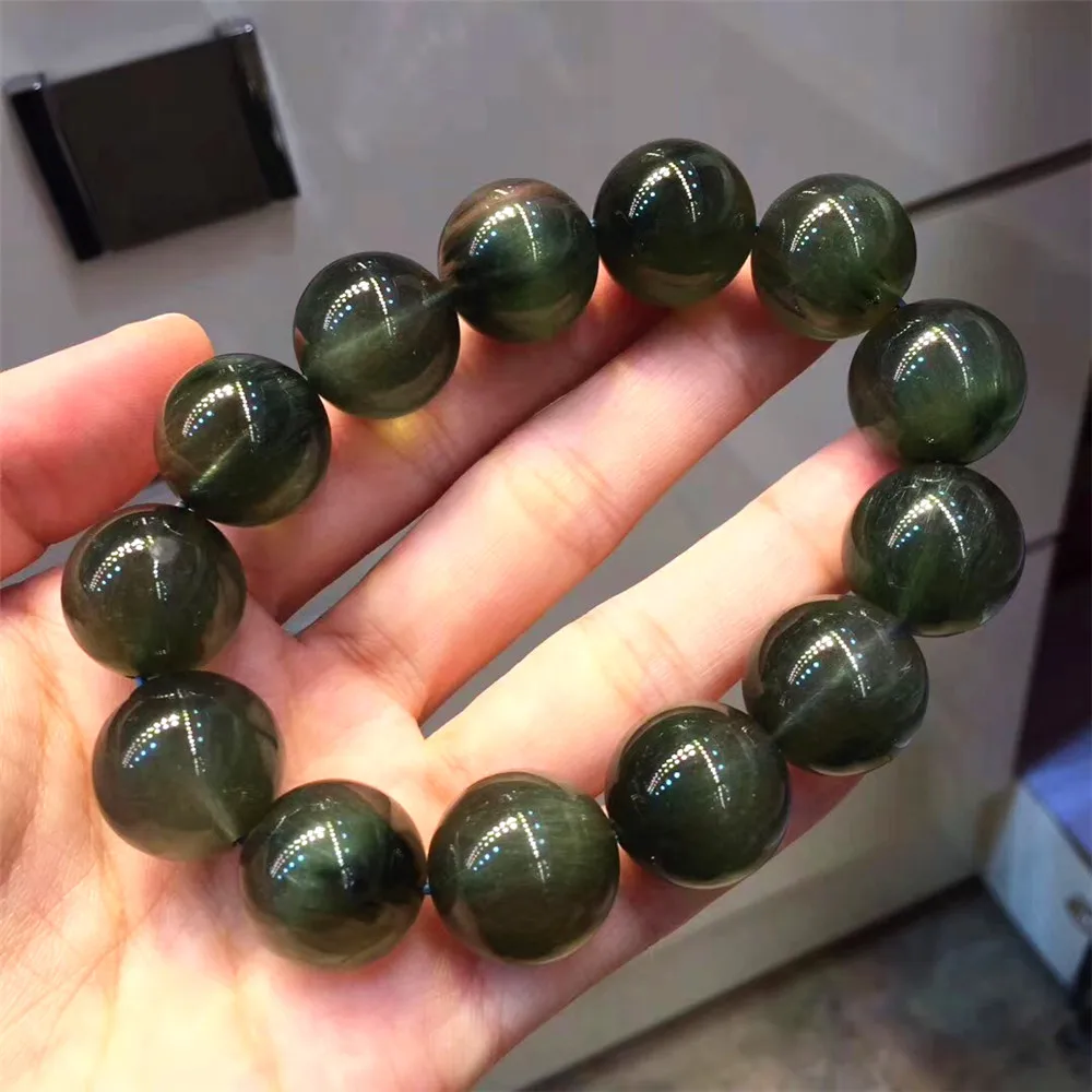 17 мм топ натуральный зеленый Rutilated кварц браслет ювелирные изделия для женщин