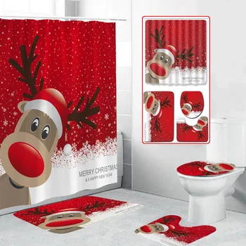 

Christmas Bathroom Rugs and Mats Set 3Piece Memory Foam Bath Mat U-Shaped Contour Shower Mat Non Slip Absorbent Toilet Lid Cover