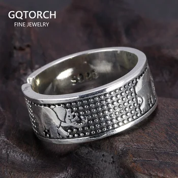 

Authentic 925 Sterling Silver Rings Women's 3 Elephants Engraved Rings Opening Type Adjustable Beautiful Punk Animal Jewelry