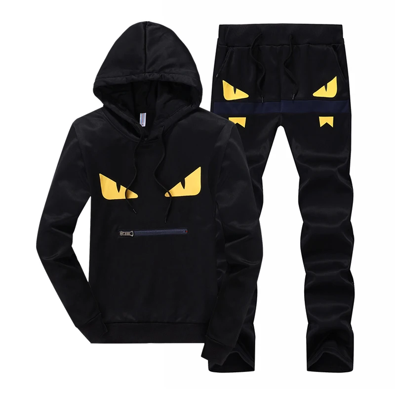 Новинка, 3XL, мужской комплект для фитнеса, бега, осенняя мода, тренд, принт, с капюшоном, повседневная спортивная одежда, набор, мужской повседневный комплект - Цвет: 1