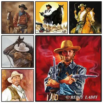 

Diamond Painting Western Cow Boys Full Square/Round Drill Diamond Embroidery Bead Cross Stitch Mosaic Picture Wall Arts & Crafts